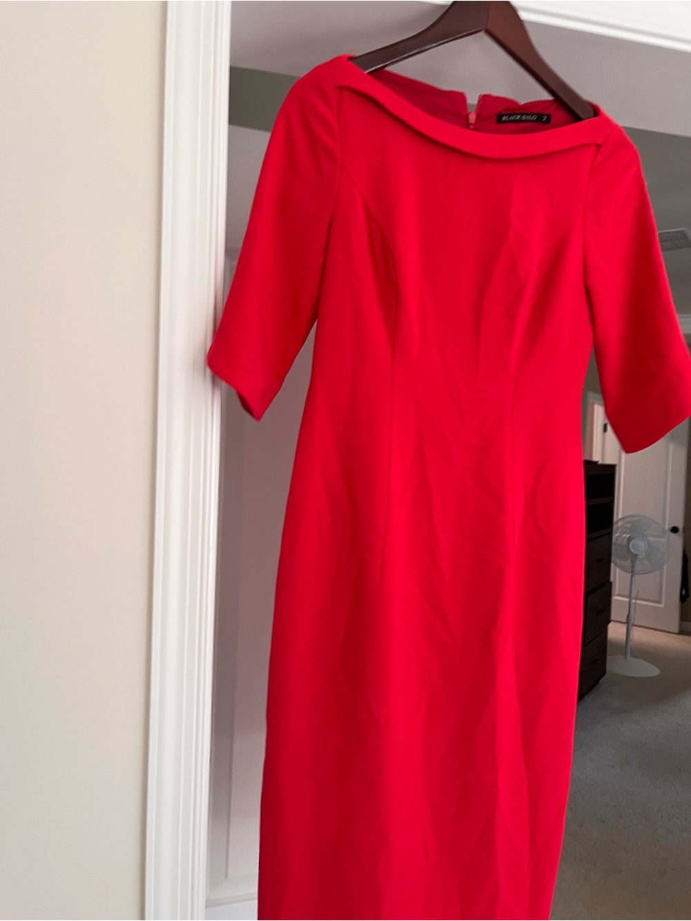 Black Halo Vibrant Red Midi Dress with Boat Neck